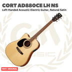 Cort AD880CE-LH-NS Left-Handed Acoustic Electric Guitar, Natural Satin - Gitar Kidal Akustik Elektrik Original Asli