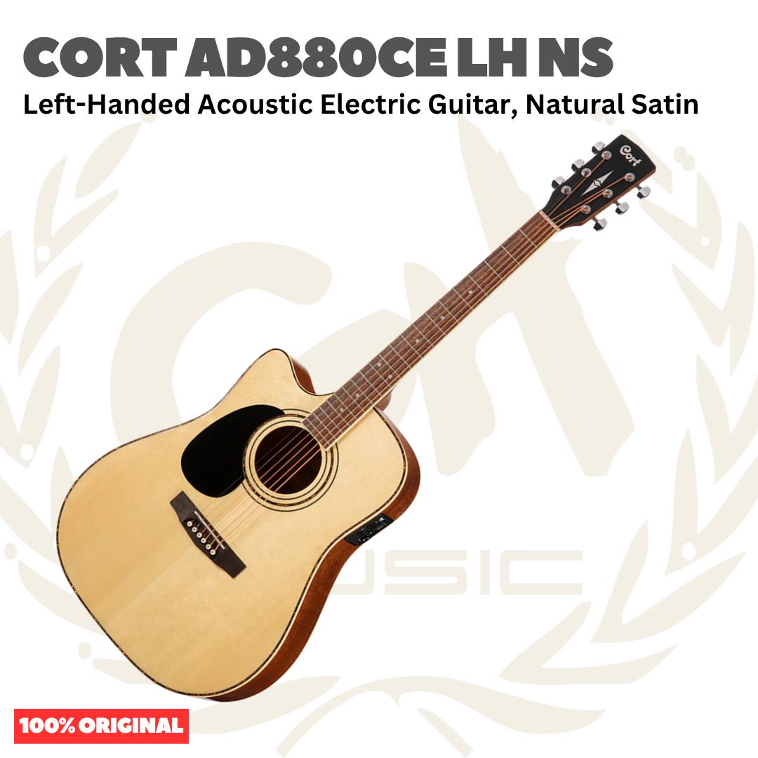Cort AD880CE-LH-NS Left-Handed Acoustic Electric Guitar, Natural Satin - Gitar Kidal Akustik Elektrik Original Asli
