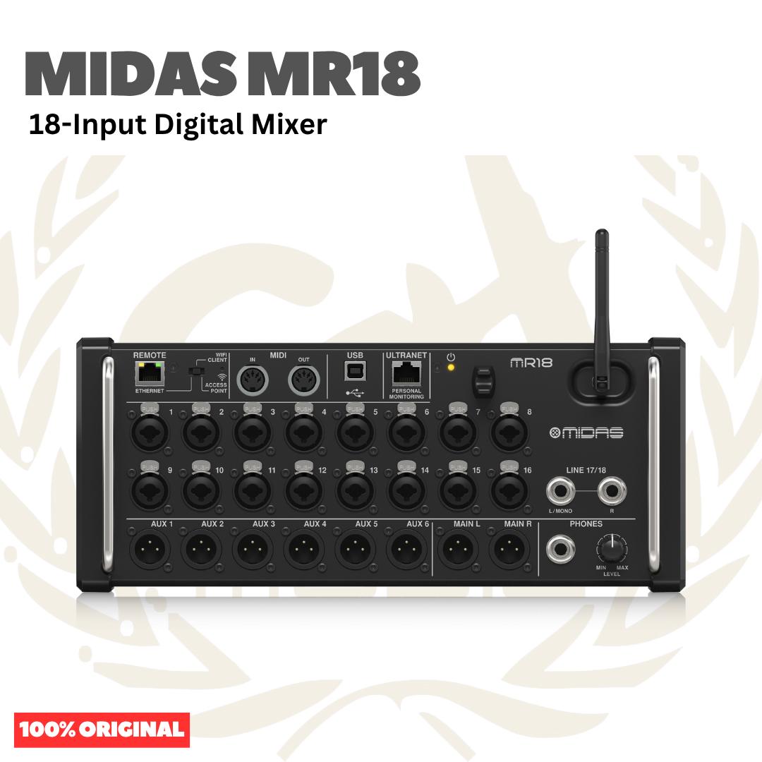 MIDAS MR18 18-Input Digital Mixer for iPad/Android Tablets with 16 Midas PRO Preamps, Integrated WiFi Module and Multi-Channel USB Audio Interface - Mixer Digital