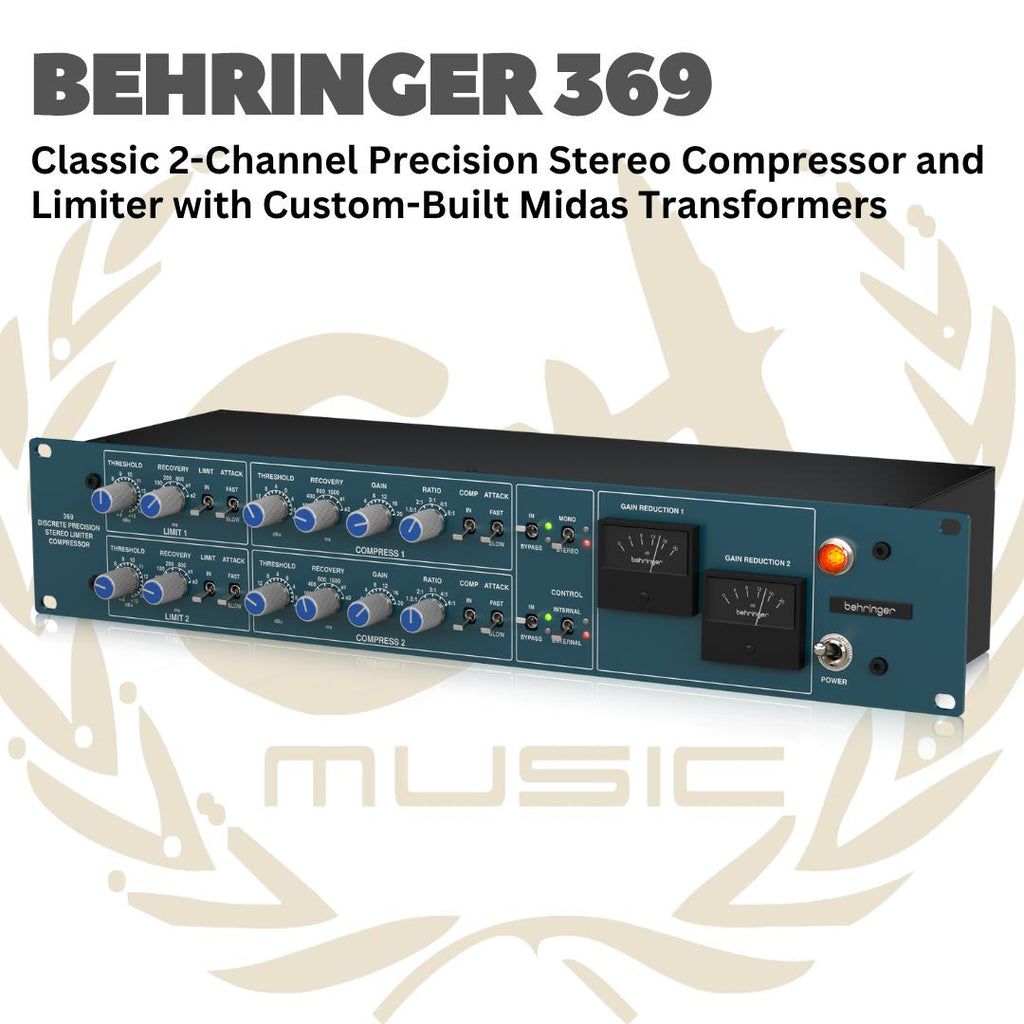 Behringer 369 Classic 2-Channel Precision Stereo Compressor and Limiter with Custom-Built Midas Transformers - Compressor & Limiter Stereo untuk Mic