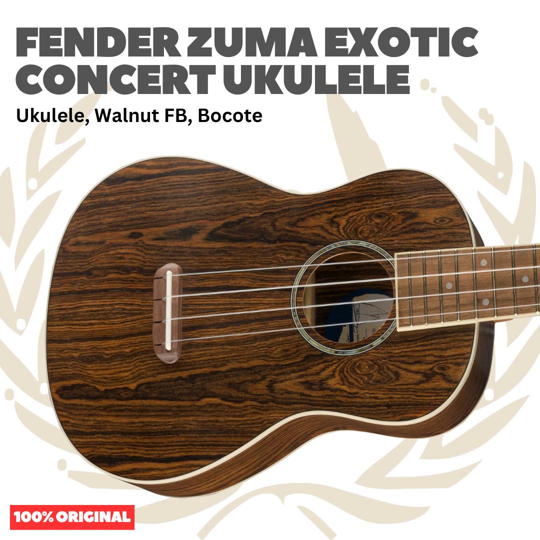 Fender Zuma Exotic Concert Ukulele, Walnut FB - Ukulele 4-Senar Original Asli