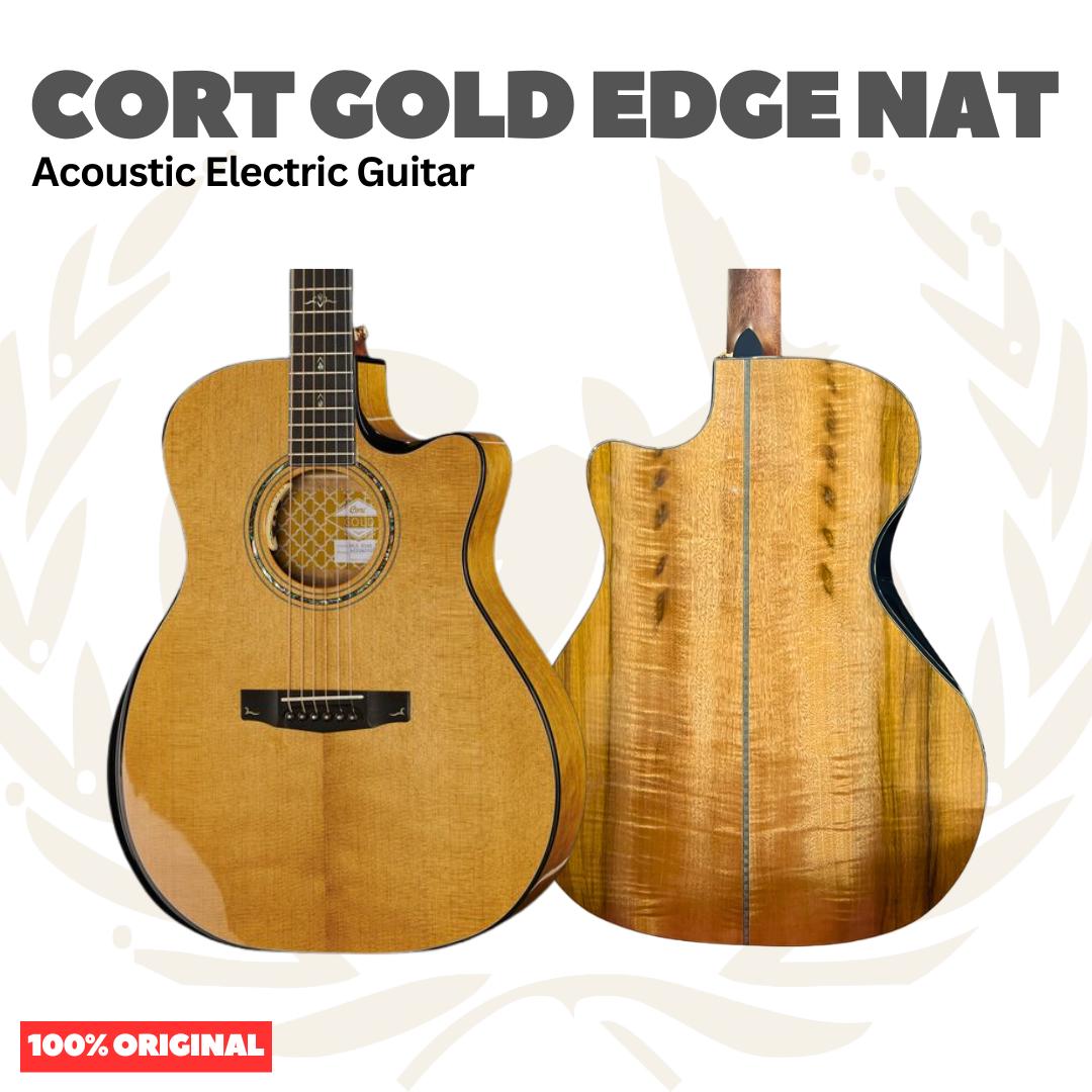 Cort Gold Edge Acoustic Electric Guitar w/Case, Natural - Gitar Akustik Elektrik
