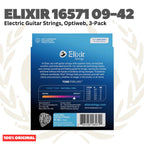 ELIXIR 16571 Optiweb 3-Pack Nickel Plated Steel Super Light, 09-42 Electric Guitar Strings - Senar Gitar Listrik Elektrik isi 3Pack