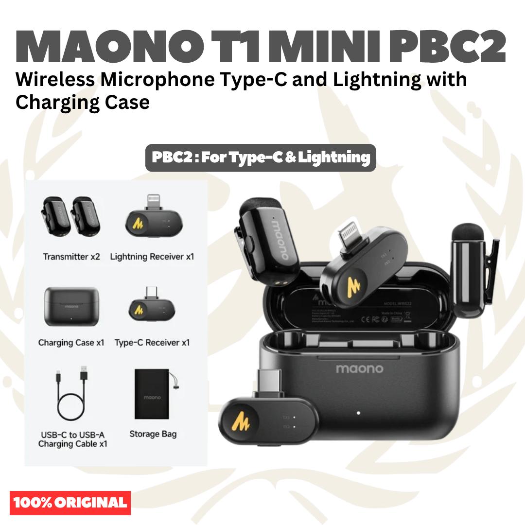 Maono Wave T1 MINI WM622 Wireless Microphone Type-C & Lightning with Charging Case - Mic Wireless untuk Content Creator & Live Streaming