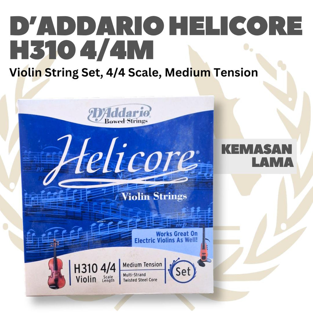 D'Addario Helicore H310 4/4 Violin String Set, 4/4 Scale, Light & Medium Tension - Senar Violin Set Original