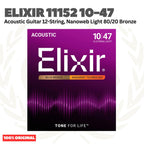 Elixir 11152 10-47 Nanoweb 80/20 Bronze Acoustic Guitar Strings, 12-String