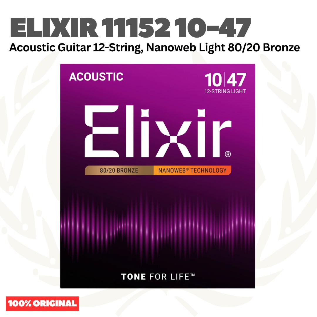 Elixir 11152 10-47 Nanoweb 80/20 Bronze Acoustic Guitar Strings, 12-String