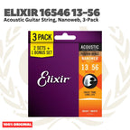 Elixir 16546 Nanoweb Phosphor Bronze Acoustic Guitar Strings, Medium, 13-56, 3-Pack - Senar Gitar Akustik 3-set