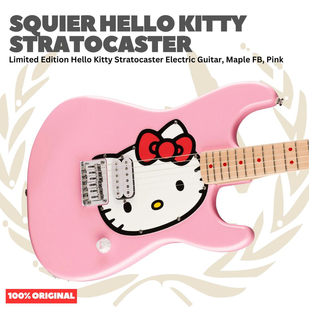 Squier Hello Kitty Limited Edition Stratocaster Electric Guitar, Maple FB | Gitar Elektrik Original by Fender Asli