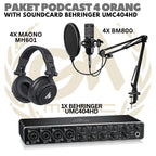PAKET PODCAST 4 ORANG BEHRINGER UMC404 | MAONO A03 | MH 601 | BM800