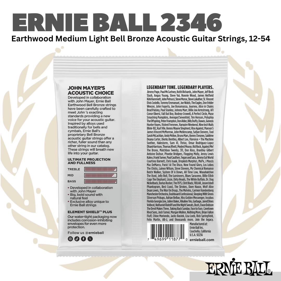 Ernie Ball 2346 Earthwood Medium Light Bell Bronze Acoustic Guitar Strings, 12-54 - Senar Gitar Akustik