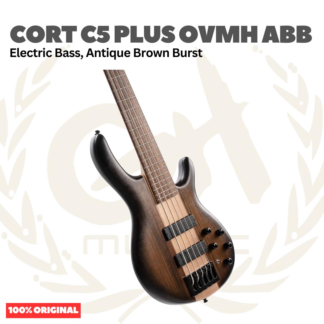 Cort C5 Plus OVMH ABB Electric Bass 5-String, Antique Brown Burst - Bass Listrik Elektrik 5-Senar