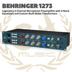 Behringer 1273 Legendary 2-Channel Microphone Preamplifier with 3-Band Equalizers and Custom-Built Midas Transformers - Mic Preamp 2 Channel 1273