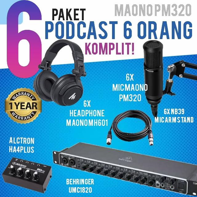 PAKET PODCAST 6 ORANG: BEHRINGER UMC1820, MAONO MH601 KOMPLIT + MIC