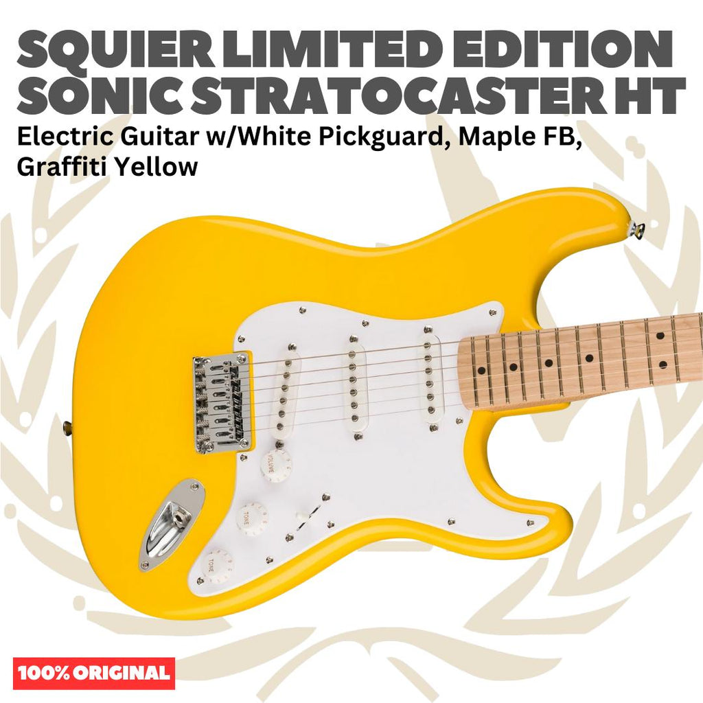 SQUIER Limited Edition Sonic Stratocaster HT Electric Guitar, Maple FB, Graffiti Yellow - Gitar Listrik Elektrik Original Asli
