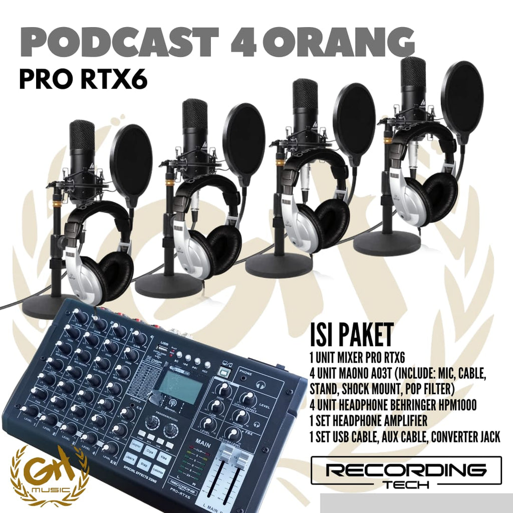 RECORDING TECH PRO RTX6 PLUS MAONO A03T, PAKET PODCAST 4 ORANG KOMPLIT