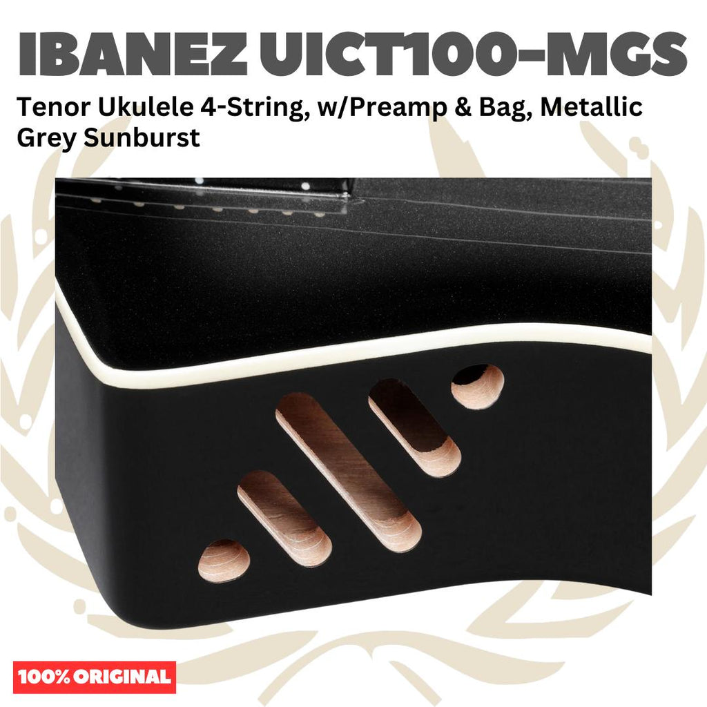 Ibanez UICT100-MGS Tenor Ukulele 4-String w/Preamp & Bag, Metallic Grey Sunburst - Ukulele Tenor 4-senar Original Asli