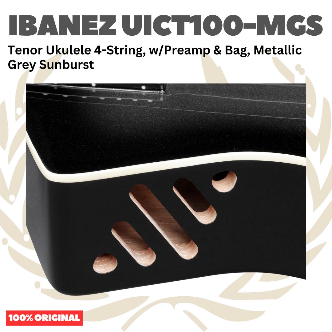 Ibanez UICT100-MGS Tenor Ukulele 4-String w/Preamp & Bag, Metallic Grey Sunburst - Ukulele Tenor 4-senar Original Asli