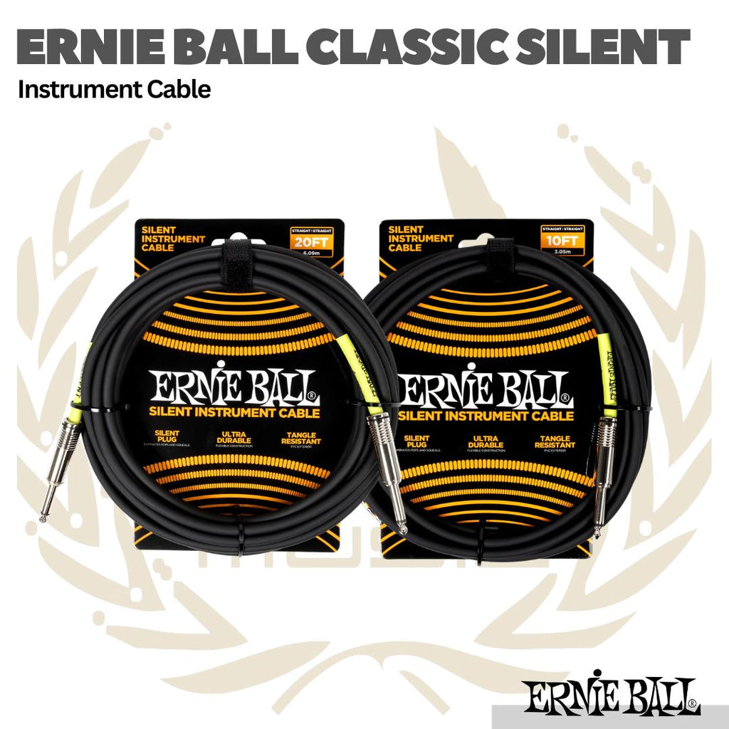 Ernie Ball Classic Silent Plug Straight to Straight Instrument Cable - Kabel Jack Gitar Bass Noiseless