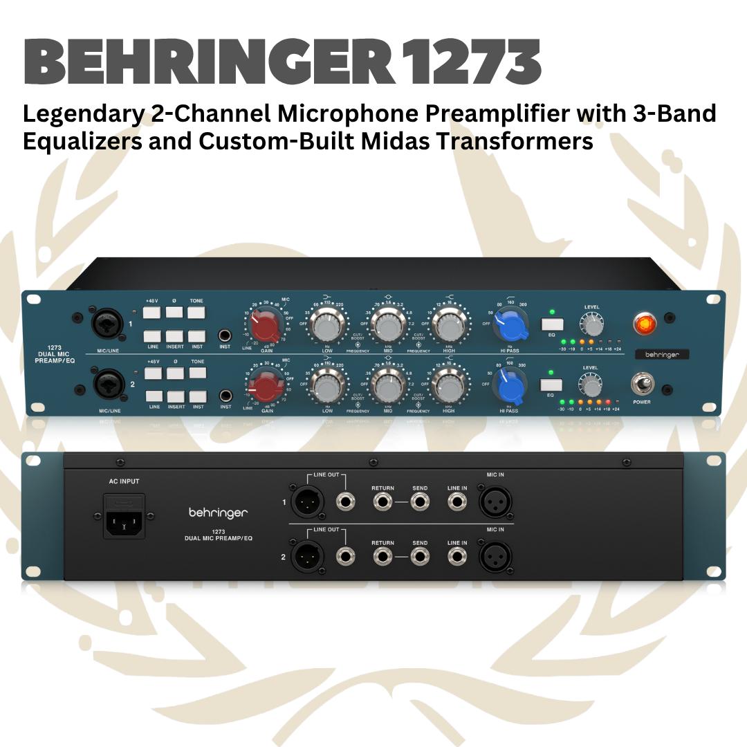 Behringer 1273 Legendary 2-Channel Microphone Preamplifier with 3-Band Equalizers and Custom-Built Midas Transformers - Mic Preamp 2 Channel 1273