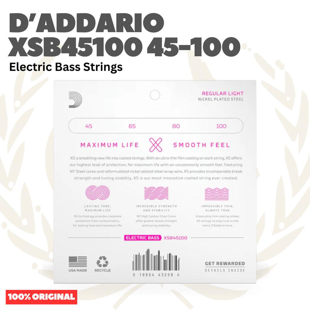 D'Addario XSB45100 45-130 Nickel Plated Steel Long Scale Electric Bass Strings - Senar Bass Listrik Elektrik Coated XSB-45100