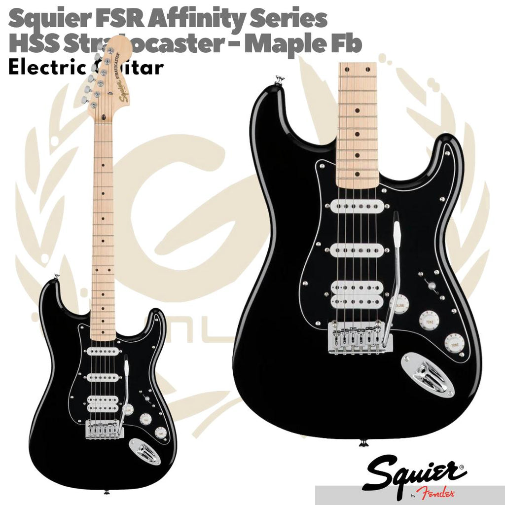 Squier FSR Affinity Series HSS Stratocaster Electric Guitar, Maple FB, Black - Gitar Listrik