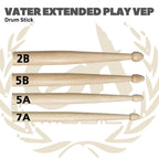 Vater V-E-P Xtended Play Series 5A 5B Stik Drum Kayu - Stik Drum Tahan Lama dengan Shield Anti-Pecah