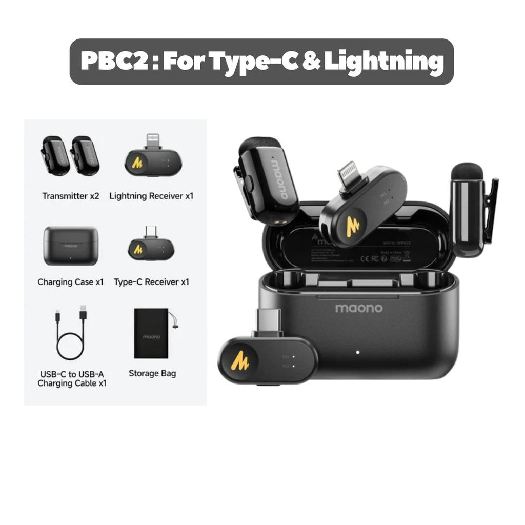 Maono Wave T1 MINI WM622 Wireless Microphone Type-C & Lightning with Charging Case - Mic Wireless untuk Content Creator & Live Streaming