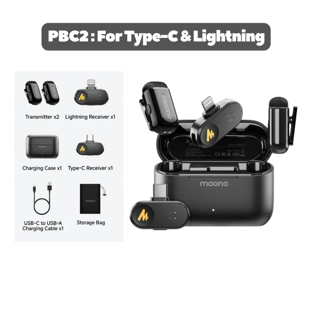 Maono Wave T1 MINI WM622 Wireless Microphone Type-C & Lightning with Charging Case - Mic Wireless untuk Content Creator & Live Streaming