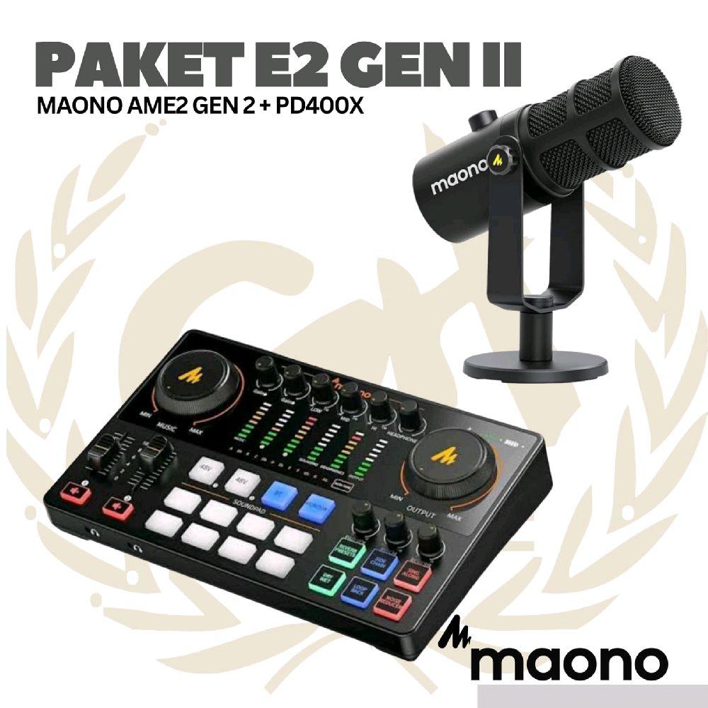 PAKET MAONO E2 GEN 2 - Maono Ame2 Gen II - 1 MIC - Podcast Streaming Recording