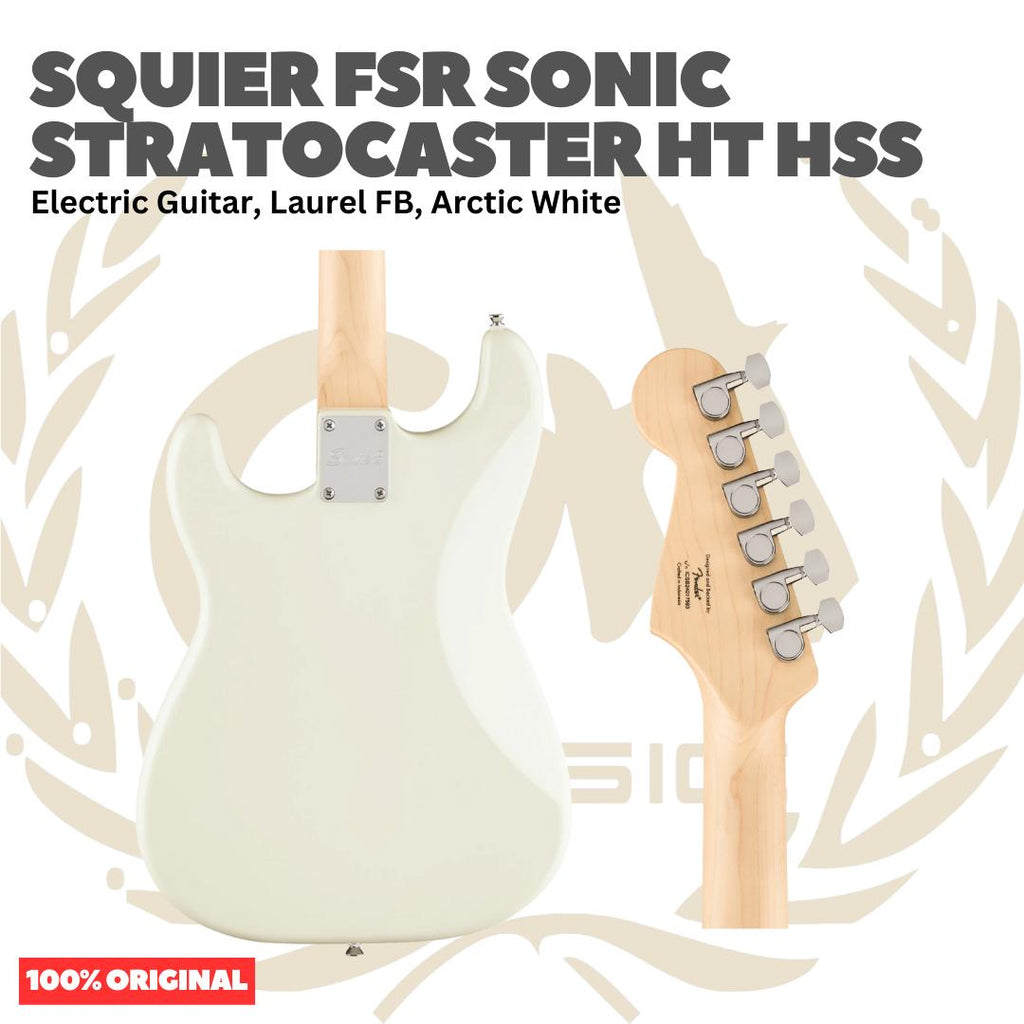 SQUIER FSR Sonic Stratocaster HT HSS Electric Guitar, Laurel FB, Arctic White - Gitar Listrik Elektrik Original