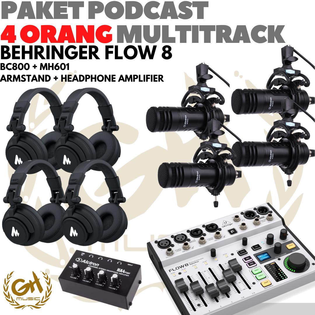PAKET PODCAST 4 ORANG MULTI TRACK : BEHRINGER FLOW8 + MIC + HEADPHONE