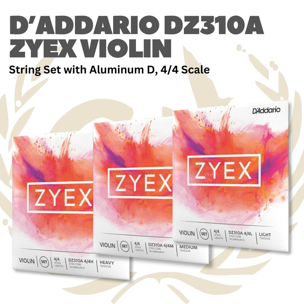 D'Addario DZ310A 4/4 Zyex Violin String Set with Aluminum D, 4/4 Scale, Heavy, Medium & Light Tension - Senar Violin Set Original