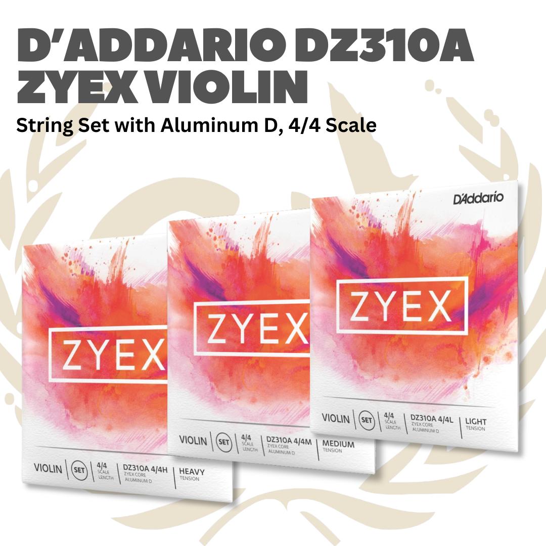 D'Addario DZ310A 4/4 Zyex Violin String Set with Aluminum D, 4/4 Scale, Heavy, Medium & Light Tension - Senar Violin Set Original
