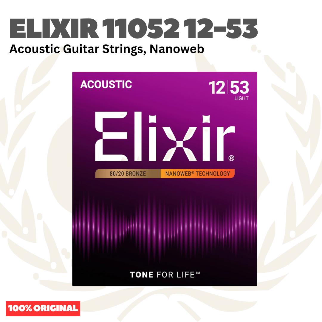 Elixir 11052 Nanoweb 80/20 Bronze Acoustic Guitar Strings, Light, 12-53 - Senar Gitar Akustik