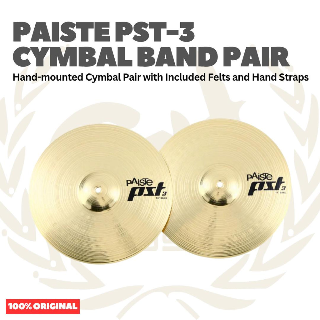 Paiste PST-3 Cymbal Band Pair Hand-mounted Cymbal Pair with Included Felts and Hand Straps - Simbal Drum