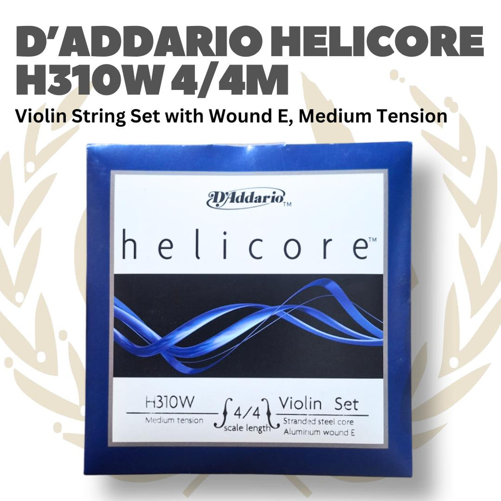 D'Addario Helicore H310W 4/4M Violin String Set with Wound E, Medium Tension - Senar Violin Original