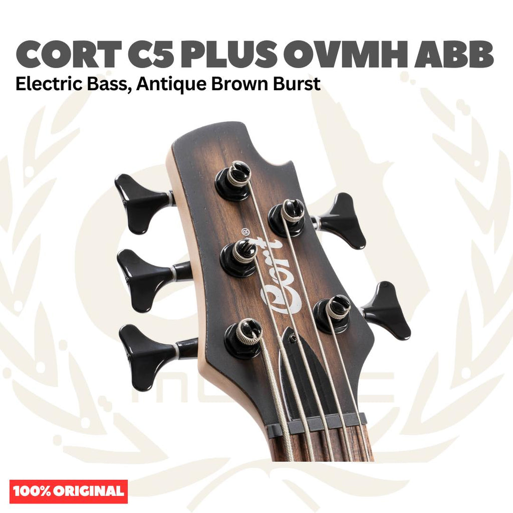 Cort C5 Plus OVMH ABB Electric Bass 5-String, Antique Brown Burst - Bass Listrik Elektrik 5-Senar