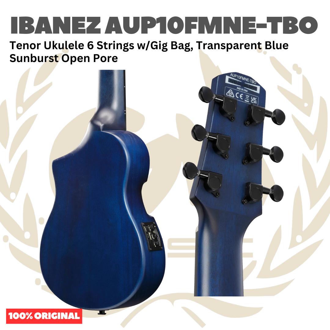 Ibanez AUP10FMNE-TBO Tenor Ukulele 6 String w/Gig Bag, Transparent Blue Sunburst Open Pore - Gitar Lele Elektrik dengan Preamp