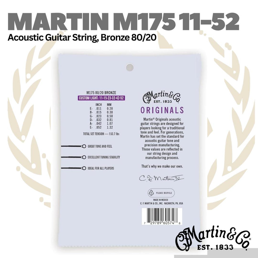 MARTIN M175 80/20 Bronze, Custom Light 11-52 Acoustic Guitar Strings