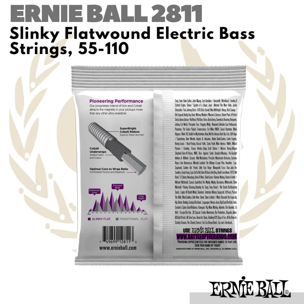 Ernie Ball Power Slinky Flatwound E Bass Strings 55 110 | 2811 Senar