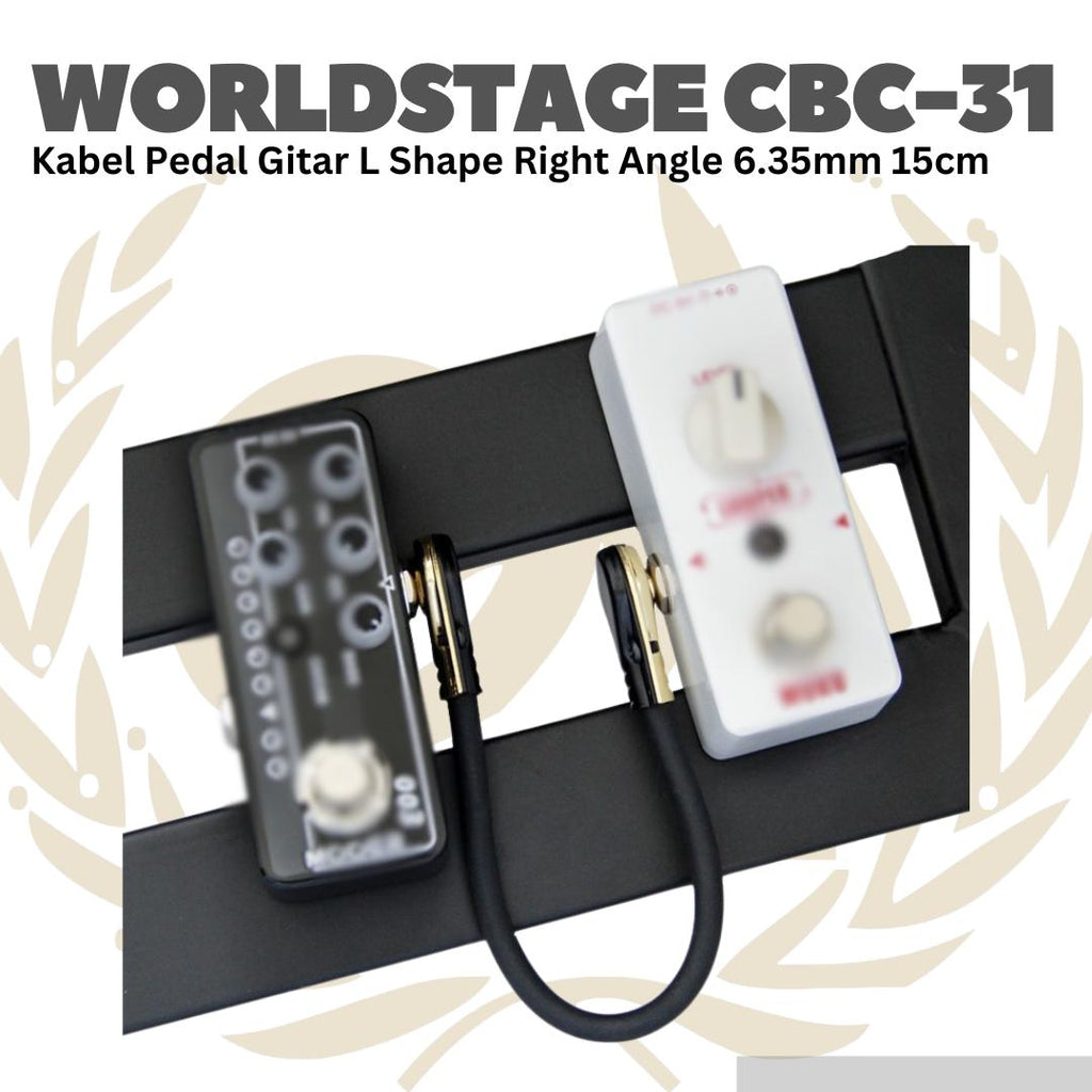 WORLDSTAGE Kabel Pedal Gitar L Shape Right Angle 6.35mm 15cm CBC-31 - CBC31 Patch Cable CBC 31