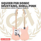 Squier FSR Sonic Mustang Electric Guitar w/White Pickguard, Maple FB, Shell Pink - Gitar Listrik Elektrik Original Asli
