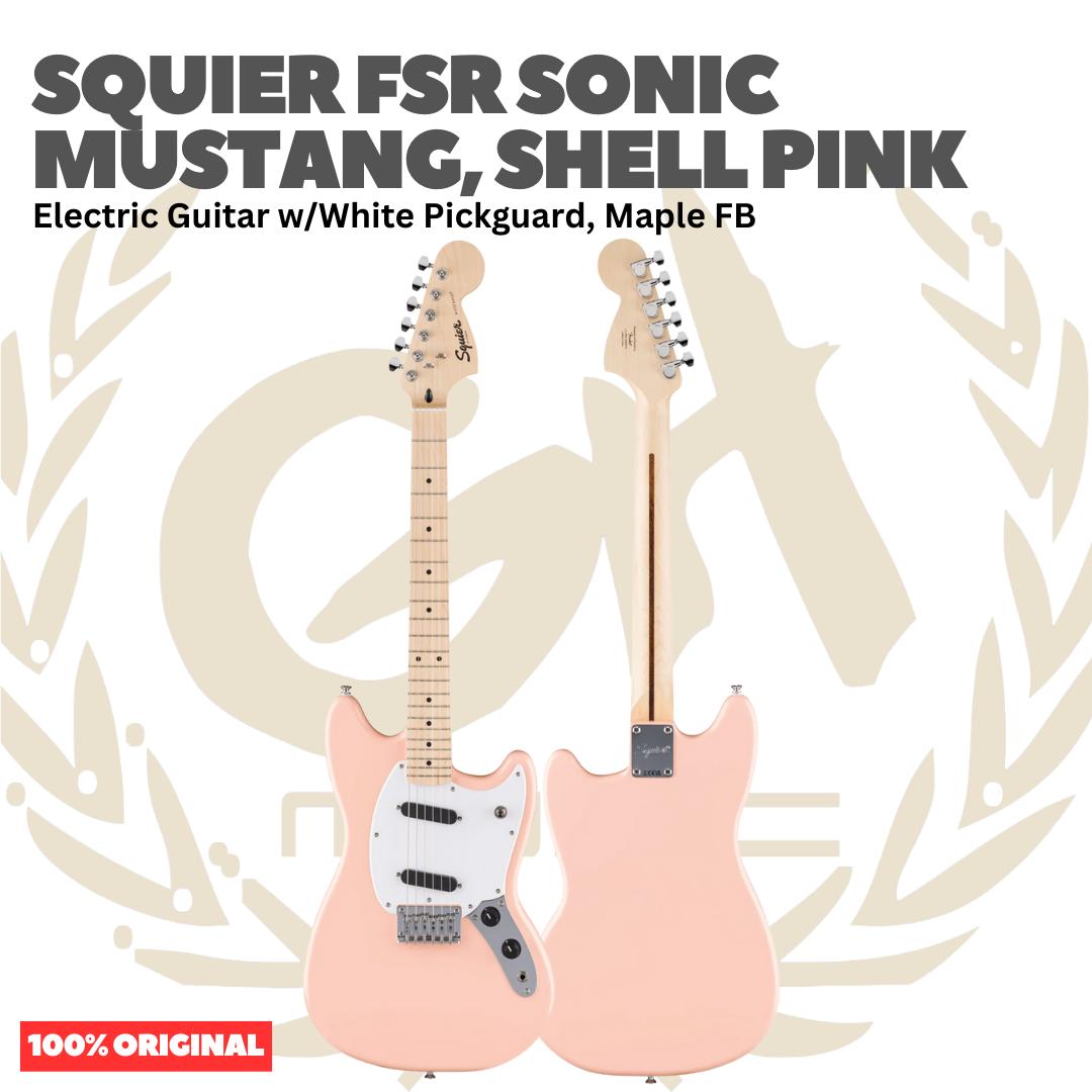 Squier FSR Sonic Mustang Electric Guitar w/White Pickguard, Maple FB, Shell Pink - Gitar Listrik Elektrik Original Asli