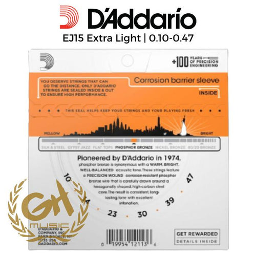 D'Addario EJ15 Extra Light Gauge 0.10-0.47 Strings