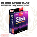 ELIXIR 16568 Nanoweb 3-Pack Phosphor Bronze Custom Light, 11-52 Acoustic Guitar Strings - Senar Gitar Acoustic isi 3Pack