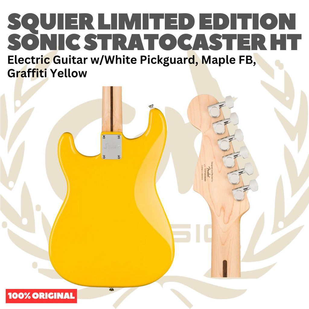 SQUIER Limited Edition Sonic Stratocaster HT Electric Guitar, Maple FB, Graffiti Yellow - Gitar Listrik Elektrik Original Asli