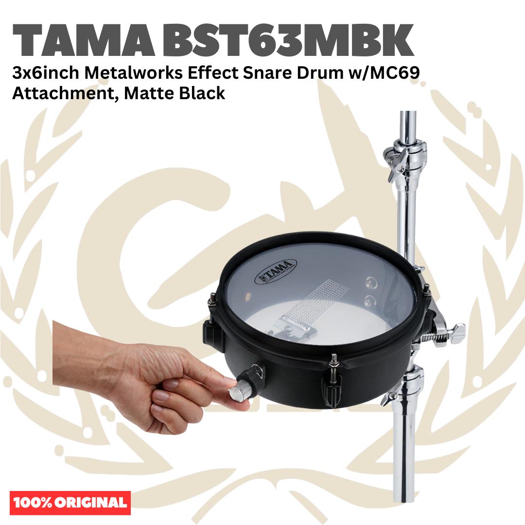 TAMA BST63MBK 3x6inch Metalworks Effect Snare Drum w/MC69 Attachment, Matte Black - Snare Efek Attachment Drum Original Asli