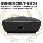 Behringer T-BUDS High-Fidelity True Wireless Stereo Earbuds with Bluetooth and Active Noise Cancellation - T BUDS Wireless Ear Buds Earphone Bluetooth TBUDS