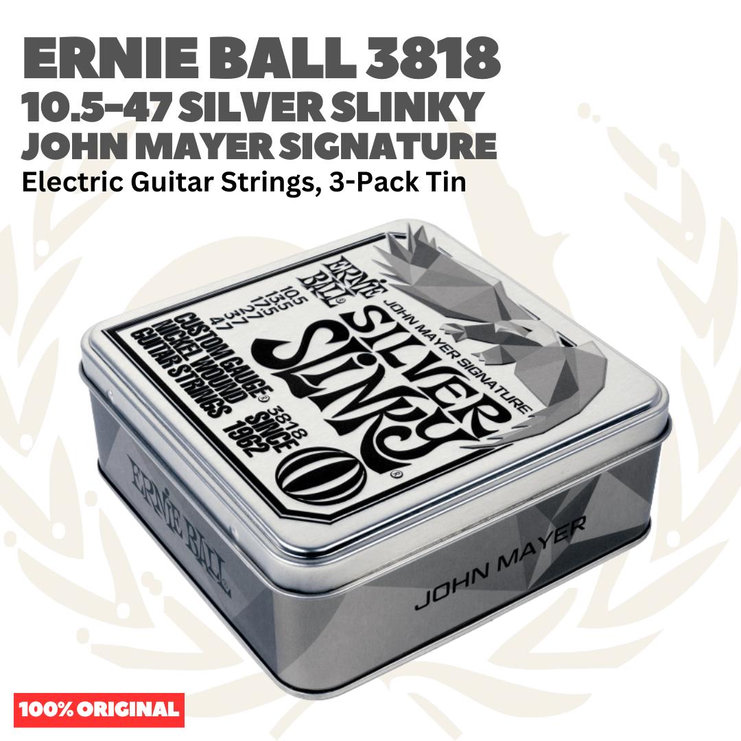 Ernie Ball 3818 John Mayer Silver Slinky Electric Guitar Strings, 10.5-47 3-Pack Tin - Senar Gitar isi 3